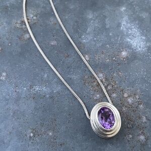 Amethyst and 925 Sterling Silver 25" Necklace